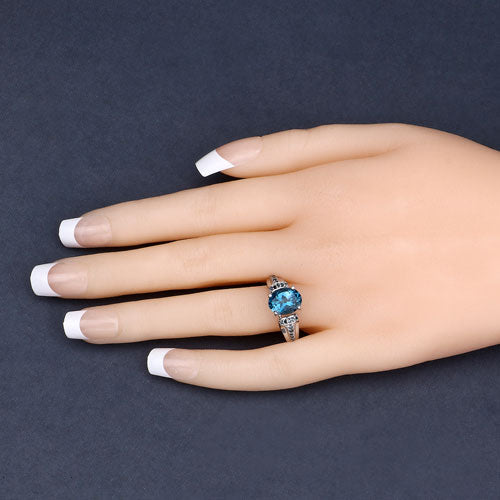 Bids.com 2.72 Carat Genuine London Blue Topaz and Blue Diamond .925 Sterling Silver Ring Rings