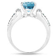 Bids.com 2.72 Carat Genuine London Blue Topaz and Blue Diamond .925 Sterling Silver Ring Rings