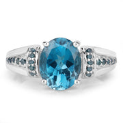 Bids.com 2.72 Carat Genuine London Blue Topaz and Blue Diamond .925 Sterling Silver Ring Rings