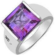 Bids.com 5.21 Carat Genuine Amethyst & White Diamond .925 Sterling Silver Ring Rings