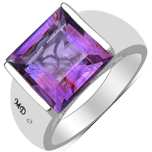 Bids.com 5.21 Carat Genuine Amethyst & White Diamond .925 Sterling Silver Ring Rings