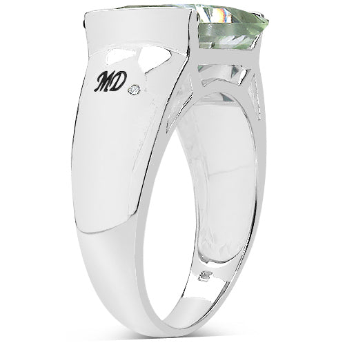 Bids.com 5.71 Carat Genuine Green Amethyst & White Diamond .925 Sterling Silver Ring Rings
