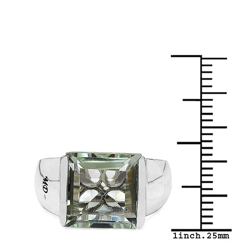 Bids.com 5.71 Carat Genuine Green Amethyst & White Diamond .925 Sterling Silver Ring Rings