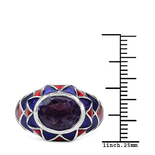 Bids.com 2.16 Carat Genuine Amethyst & White Diamond .925 Sterling Silver Ring Rings