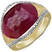 Bids.com 14K Yellow Gold Plated 9.29 Carat Genuine Pink Sapphire & White Diamond .925 Sterling Silver Ring Rings