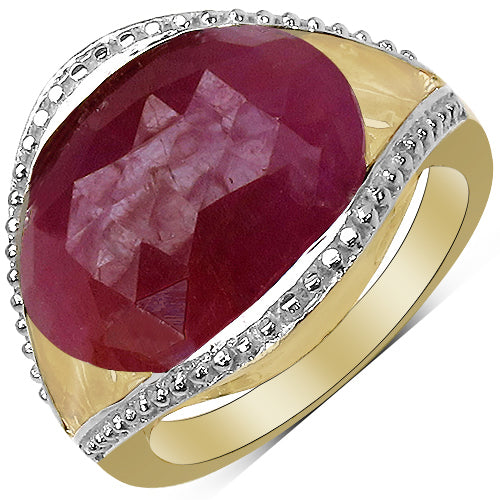 Bids.com 14K Yellow Gold Plated 9.29 Carat Genuine Pink Sapphire & White Diamond .925 Sterling Silver Ring Rings