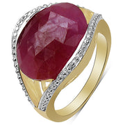 Bids.com 14K Yellow Gold Plated 9.29 Carat Genuine Pink Sapphire & White Diamond .925 Sterling Silver Ring Rings