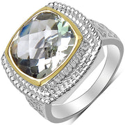 Bids.com 6.31 Carat Genuine Green Amethyst & White Diamond .925 Sterling Silver Ring Rings