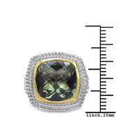 Bids.com 6.31 Carat Genuine Green Amethyst & White Diamond .925 Sterling Silver Ring Rings