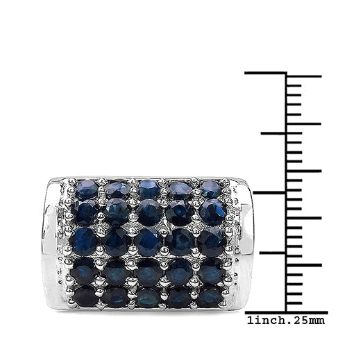 Bids.com 3.51 Carat Genuine Blue Sapphire & White Diamond .925 Sterling Silver Ring Rings
