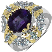 Bids.com 3.91 Carat Genuine Amethyst, Blue Topaz & White Diamond .925 Sterling Silver Ring Rings