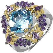 Bids.com 5.66 Carat Genuine Blue Topaz, Amethyst & White Diamond .925 Sterling Silver Ring Rings