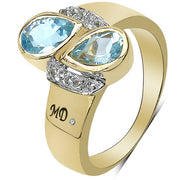 Bids.com 14K Yellow Gold Plated 1.86 Carat Genuine Blue Topaz, White Topaz & White Diamond .925 Sterling Silver Ring Rings