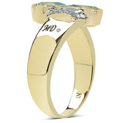 Bids.com 14K Yellow Gold Plated 1.86 Carat Genuine Blue Topaz, White Topaz & White Diamond .925 Sterling Silver Ring Rings