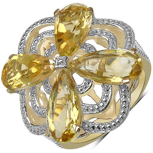 Bids.com 14K Yellow Gold Plated 8.81 Carat Genuine Citrine & White Diamond .925 Sterling Silver Ring Rings