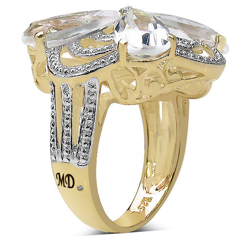 Bids.com 14K Yellow Gold Plated 8.81 Carat Genuine Citrine & White Diamond .925 Sterling Silver Ring Rings