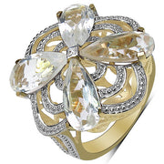 Bids.com 14K Yellow Gold Plated 6.69 Carat Genuine Crystal Quartz & White Diamond .925 Sterling Silver Ring Rings