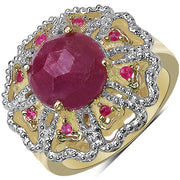 Bids.com 14K Yellow Gold Plated 5.56 Carat Genuine Pink Sapphire, Ruby & White Diamond .925 Sterling Silver Ring Rings