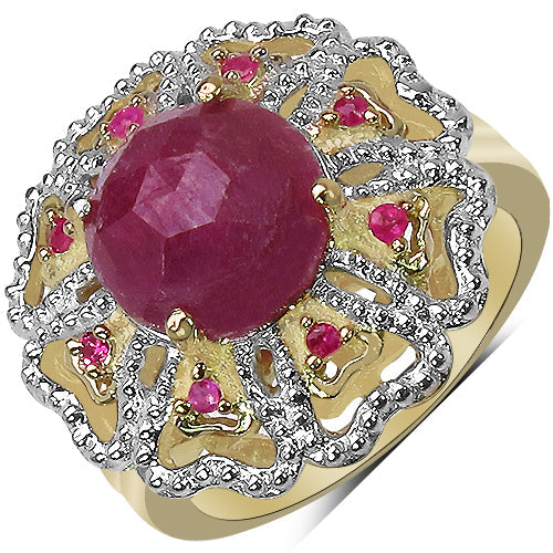 Bids.com 14K Yellow Gold Plated 5.56 Carat Genuine Pink Sapphire, Ruby & White Diamond .925 Sterling Silver Ring Rings