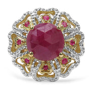 Bids.com 14K Yellow Gold Plated 5.56 Carat Genuine Pink Sapphire, Ruby & White Diamond .925 Sterling Silver Ring Rings
