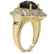 Bids.com 14K Yellow Gold Plated 3.23 Carat Genuine Smoky Quartz, Citrine & White Diamond .925 Sterling Silver Ring Rings