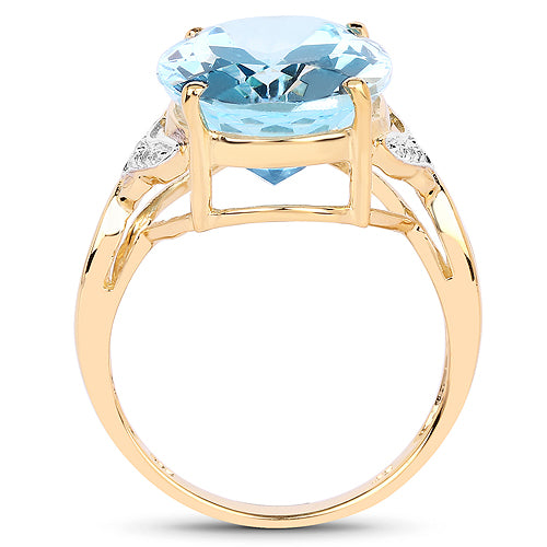 Bids.com 14K Yellow Gold Plated 11.32 Carat Genuine Blue Topaz and White Topaz .925 Sterling Silver Ring Rings