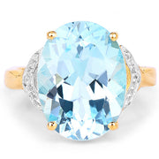 Bids.com 14K Yellow Gold Plated 11.32 Carat Genuine Blue Topaz and White Topaz .925 Sterling Silver Ring Rings