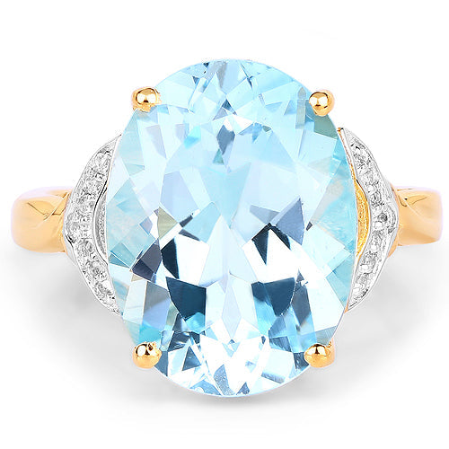 Bids.com 14K Yellow Gold Plated 11.32 Carat Genuine Blue Topaz and White Topaz .925 Sterling Silver Ring Rings