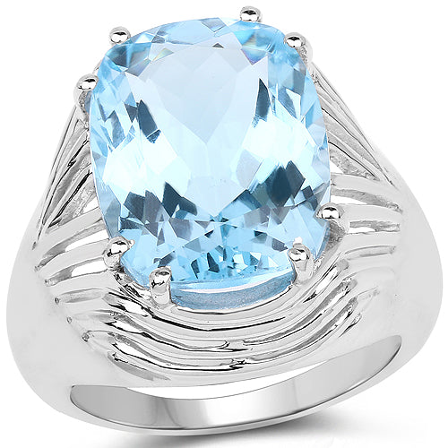 Bids.com 12.10 Carat Genuine Blue Topaz .925 Sterling Silver Ring Rings