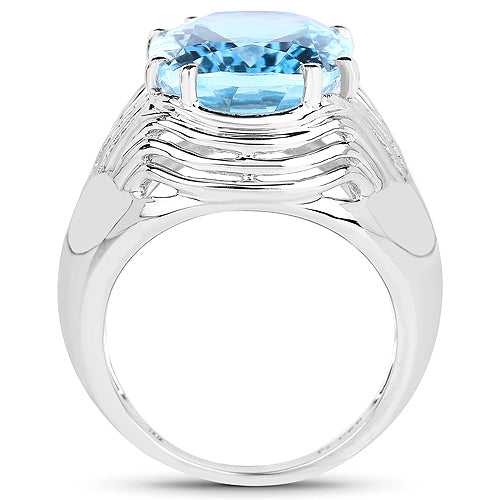 Bids.com 12.10 Carat Genuine Blue Topaz .925 Sterling Silver Ring Rings