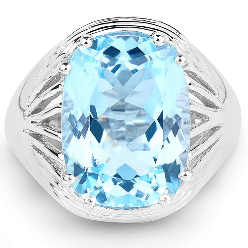 Bids.com 12.10 Carat Genuine Blue Topaz .925 Sterling Silver Ring Rings
