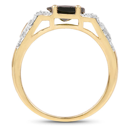 Bids.com 18K Yellow Gold Plated 2.79 Carat Genuine Chrome Diopside & White Topaz .925 Sterling Silver Ring Rings