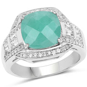 Bids.com 4.09 Carat Genuine Emerald and White Topaz .925 Sterling Silver Ring Rings