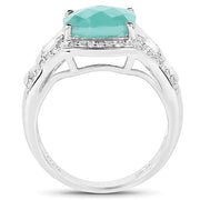 Bids.com 4.09 Carat Genuine Emerald and White Topaz .925 Sterling Silver Ring Rings