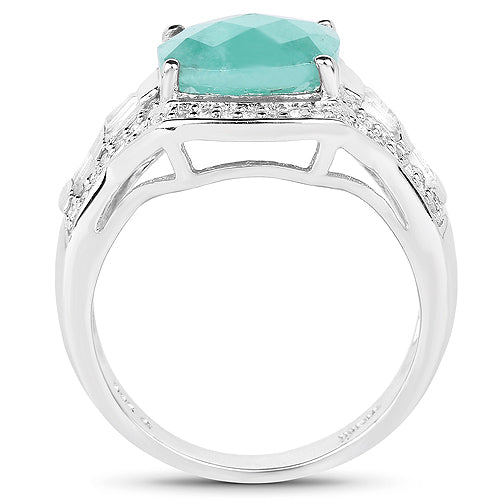 Bids.com 4.09 Carat Genuine Emerald and White Topaz .925 Sterling Silver Ring Rings