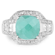 Bids.com 4.09 Carat Genuine Emerald and White Topaz .925 Sterling Silver Ring Rings