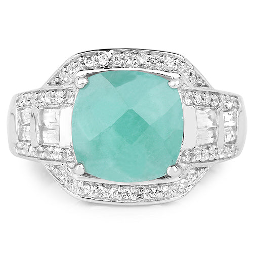 Bids.com 4.09 Carat Genuine Emerald and White Topaz .925 Sterling Silver Ring Rings