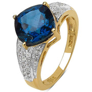 Bids.com 18K Yellow Gold Plated 3.83 Carat Genuine London Blue Topaz & White Topaz .925 Sterling Silver Ring Rings