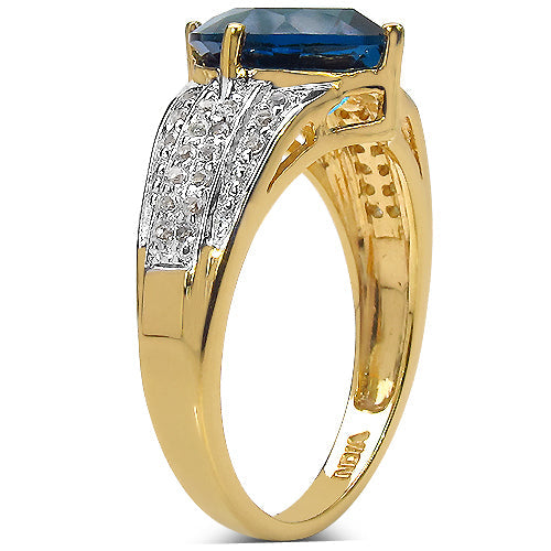 Bids.com 18K Yellow Gold Plated 3.83 Carat Genuine London Blue Topaz & White Topaz .925 Sterling Silver Ring Rings