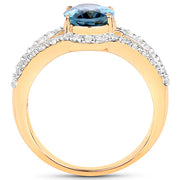 Bids.com 14K Yellow Gold Plated 2.30 Carat Genuine London Blue Topaz and White Topaz .925 Sterling Silver Ring Rings