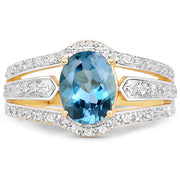 Bids.com 14K Yellow Gold Plated 2.30 Carat Genuine London Blue Topaz and White Topaz .925 Sterling Silver Ring Rings
