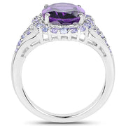 Bids.com 5.90 Carat Genuine Amethyst and Tanzanite .925 Sterling Silver Ring Rings