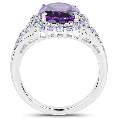 Bids.com 5.90 Carat Genuine Amethyst and Tanzanite .925 Sterling Silver Ring Rings