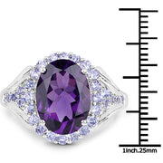 Bids.com 5.90 Carat Genuine Amethyst and Tanzanite .925 Sterling Silver Ring Rings