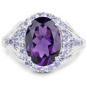 Bids.com 5.90 Carat Genuine Amethyst and Tanzanite .925 Sterling Silver Ring Rings