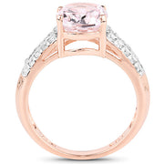 Bids.com 14K Rose Gold Plated 3.27 Carat Genuine Kunzite Oval and White Zircon .925 Sterling Silver Ring Ring Rings