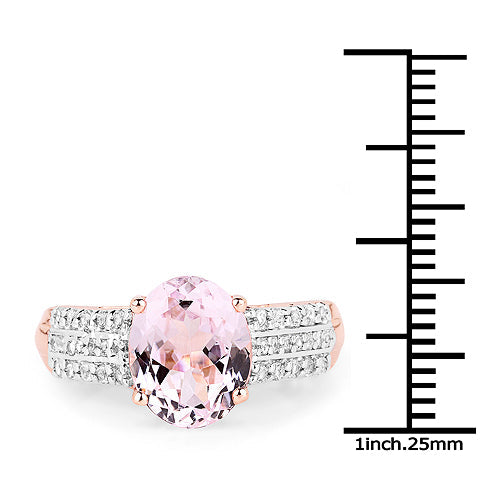 Bids.com 14K Rose Gold Plated 3.27 Carat Genuine Kunzite Oval and White Zircon .925 Sterling Silver Ring Ring Rings