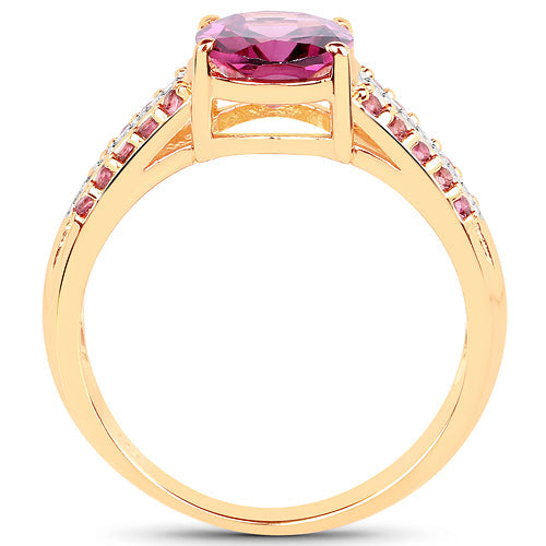 Bids.com 14K Yellow Gold Plated 3.32 Carat Genuine Rhodolite and White Topaz .925 Sterling Silver Ring Rings
