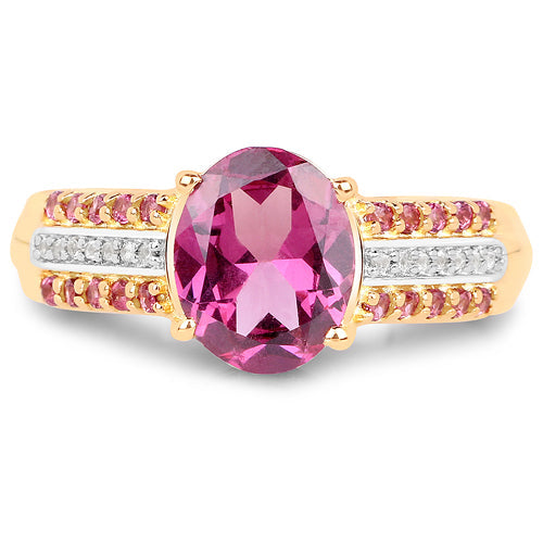 Bids.com 14K Yellow Gold Plated 3.32 Carat Genuine Rhodolite and White Topaz .925 Sterling Silver Ring Rings