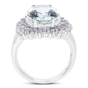 Bids.com 5.30 Carat Genuine Aquamarine, Tanzanite & White Topaz .925 Sterling Silver Ring Rings